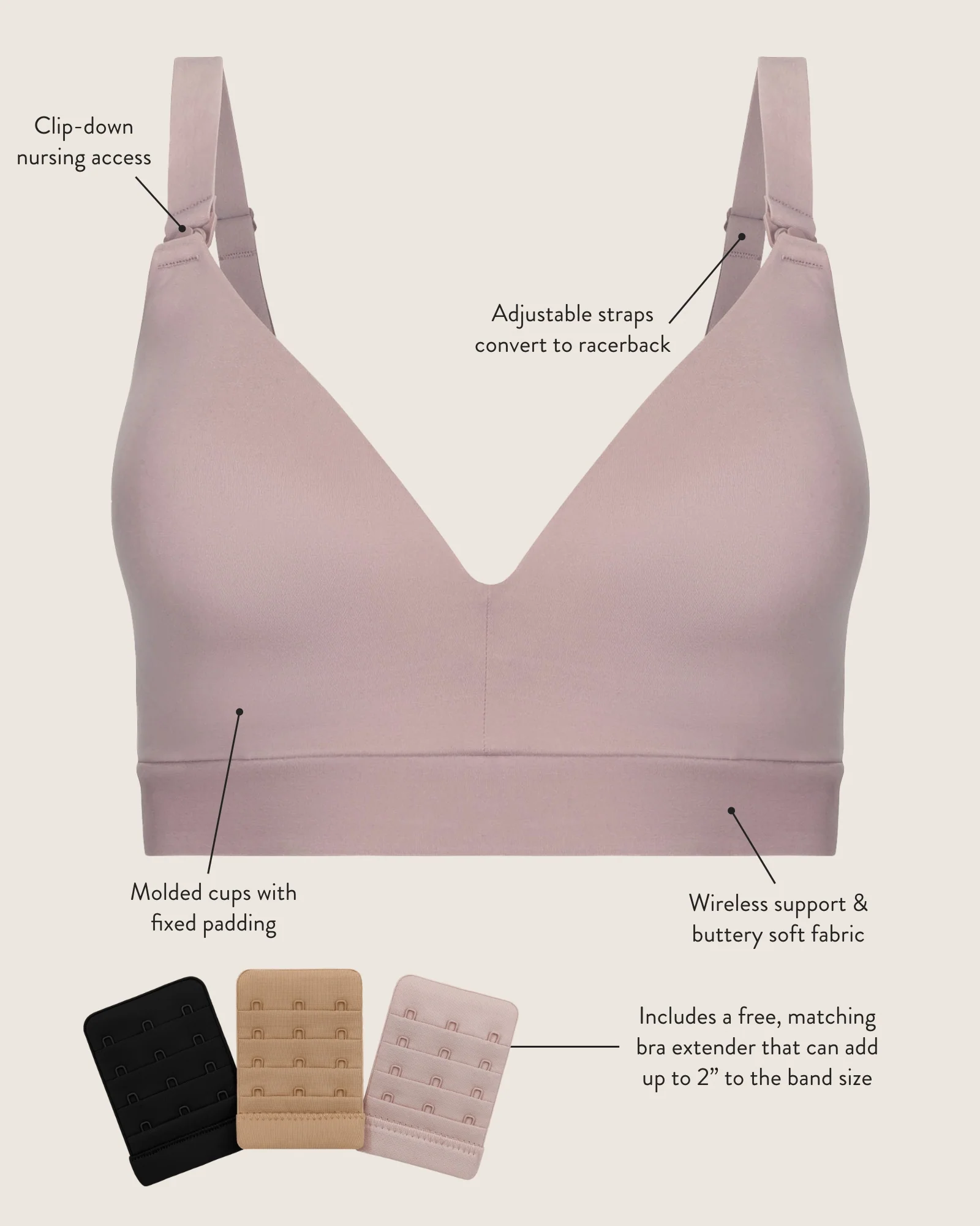 Minimalist Maternity & Nursing Bra | Lilac Stone - Image 6